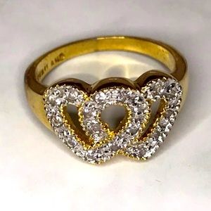 Intertwined Double heart rhinestone Ring